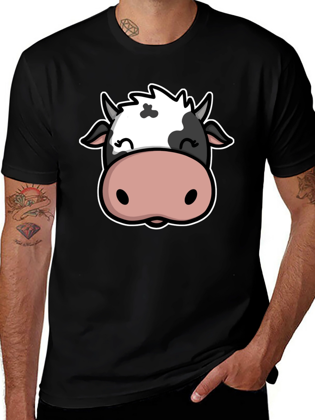 Cute Cow Graphic Print Black T-Shirt