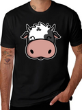 Cute Cow Graphic Print Black T-Shirt