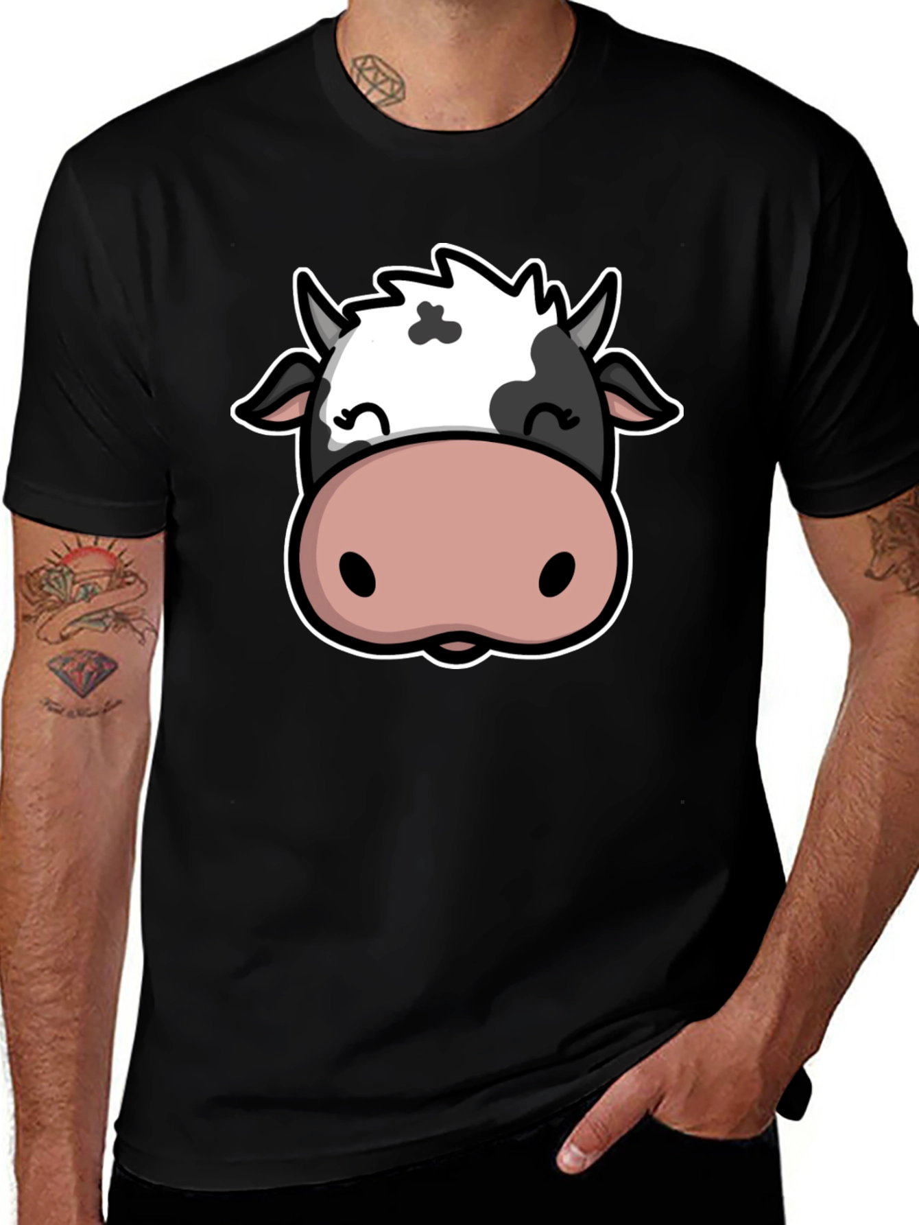 Cute Cow Graphic Print Black T-Shirt