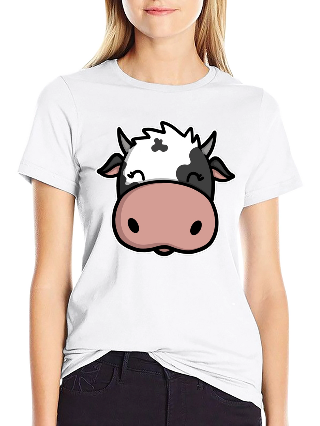 Cute Cow Graphic Print Black T-Shirt
