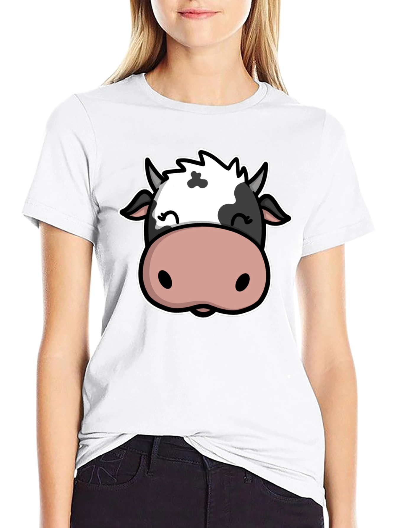 Cute Cow Graphic Print Black T-Shirt