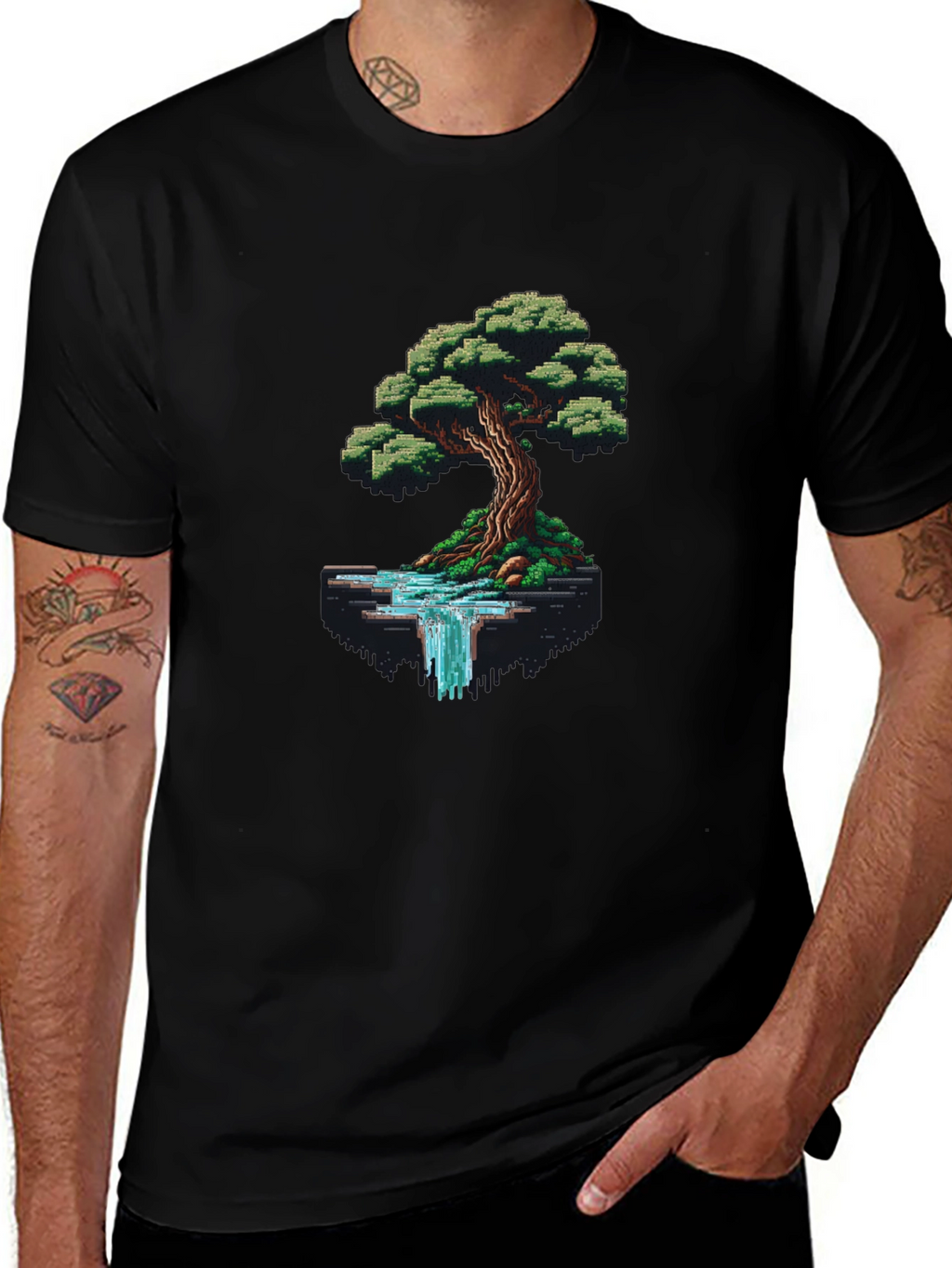 Pixel Art Tree & Waterfall Graphic Tee