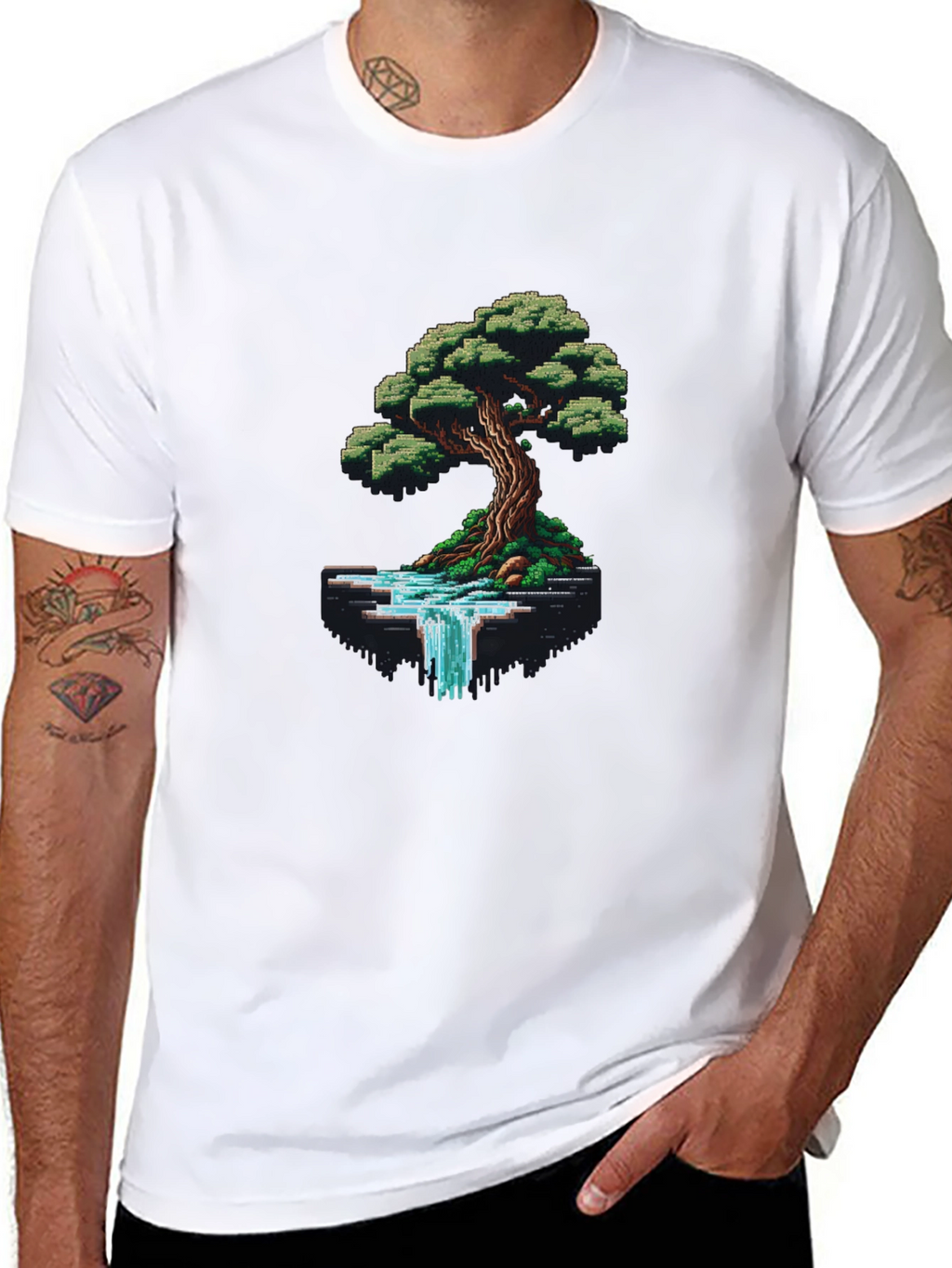 Pixel Art Tree & Waterfall Graphic Tee