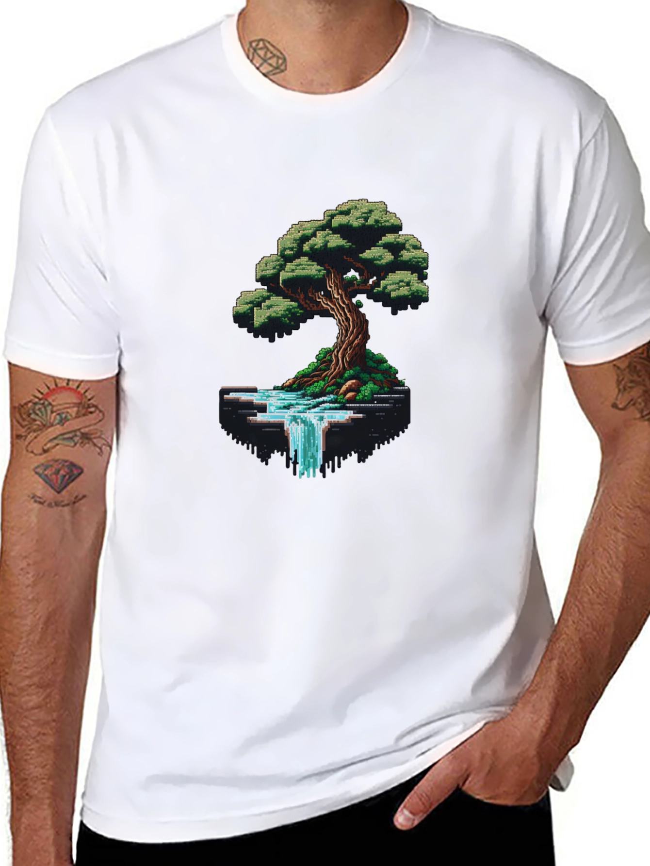 Pixel Art Tree & Waterfall Graphic Tee
