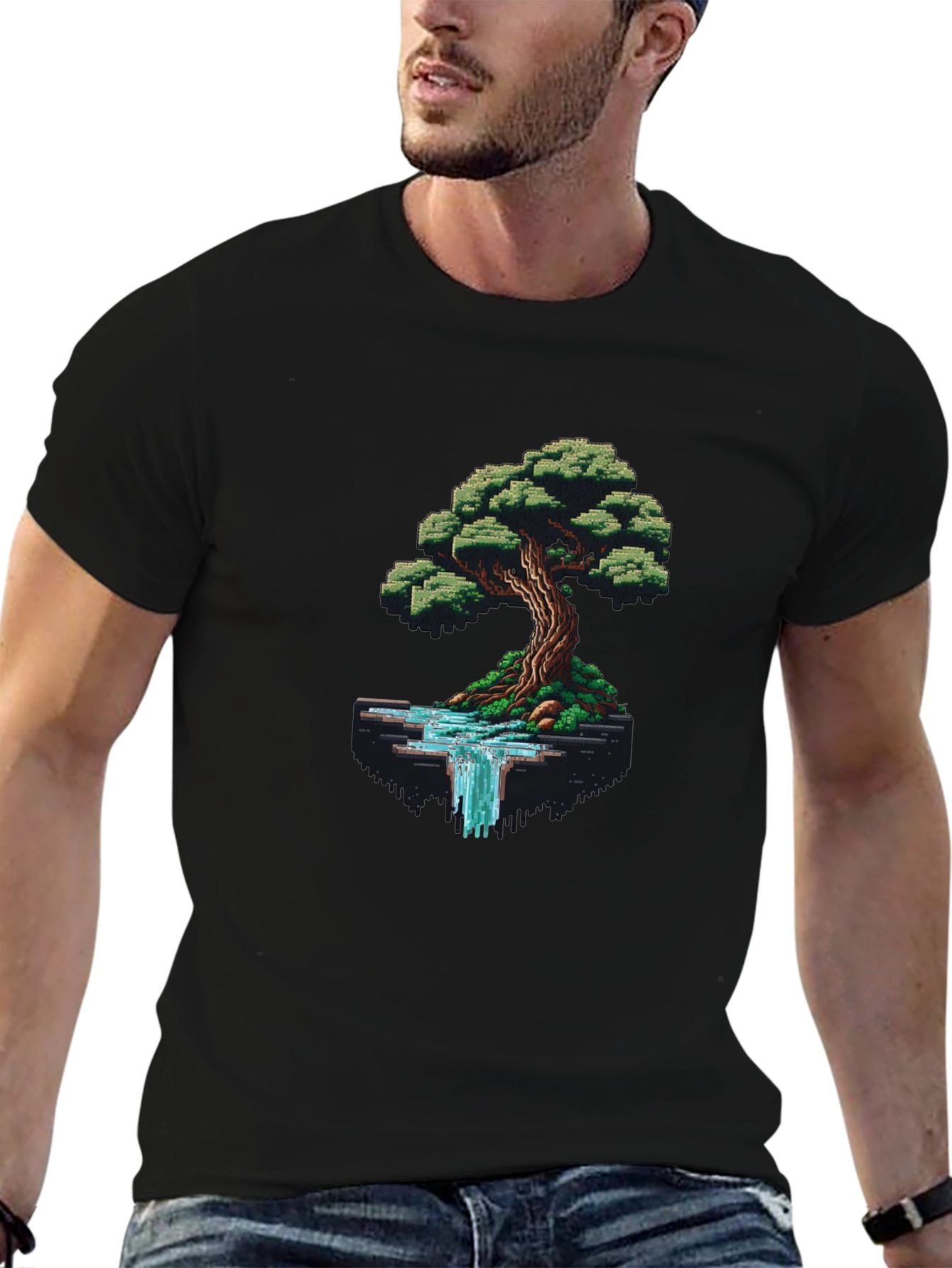 Pixel Art Tree & Waterfall Graphic Tee