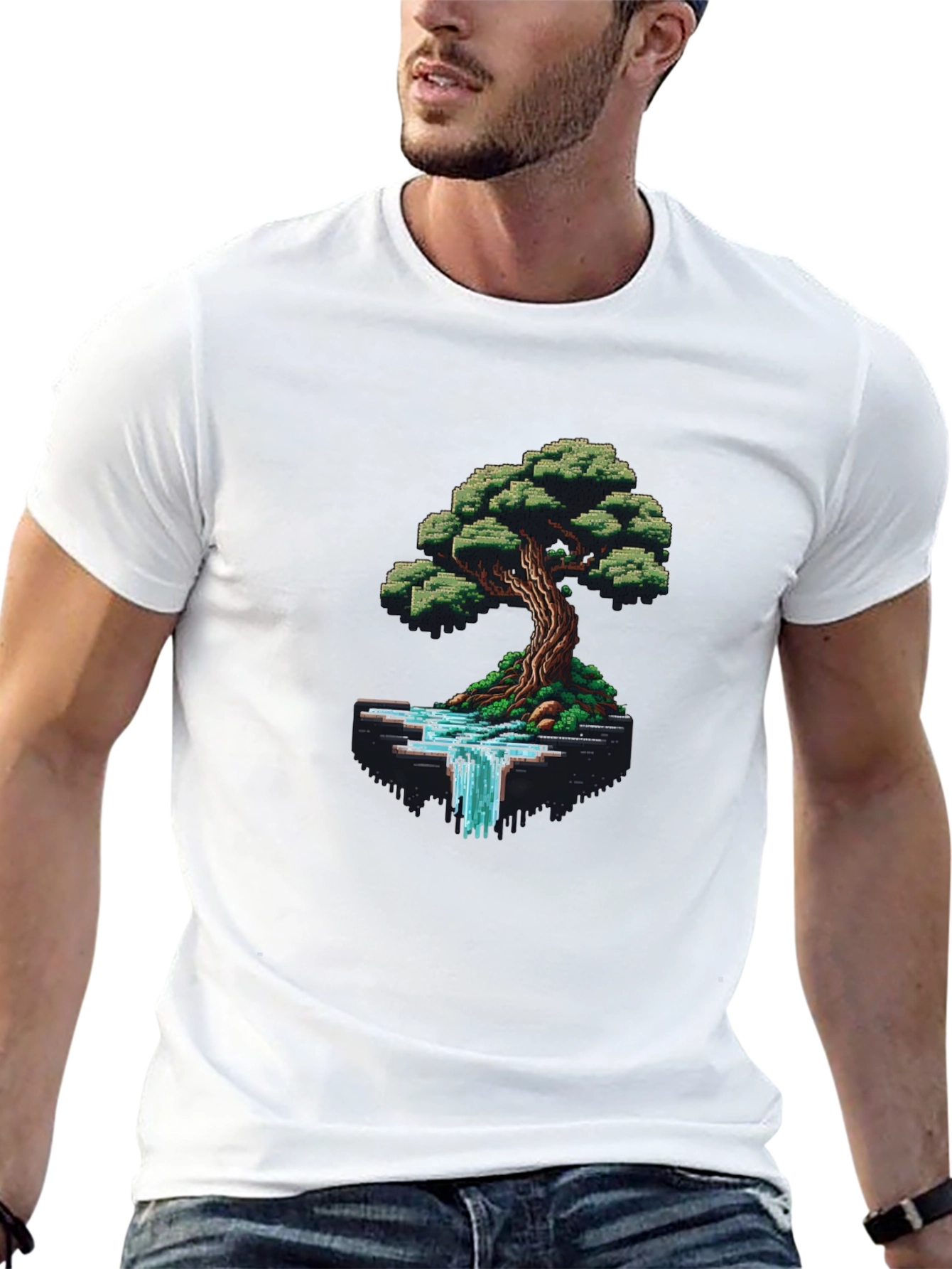 Pixel Art Tree & Waterfall Graphic Tee