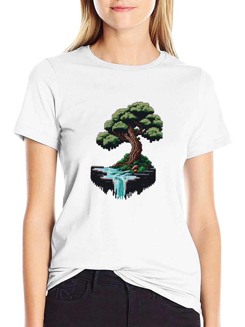 Pixel Art Tree & Waterfall Graphic Tee