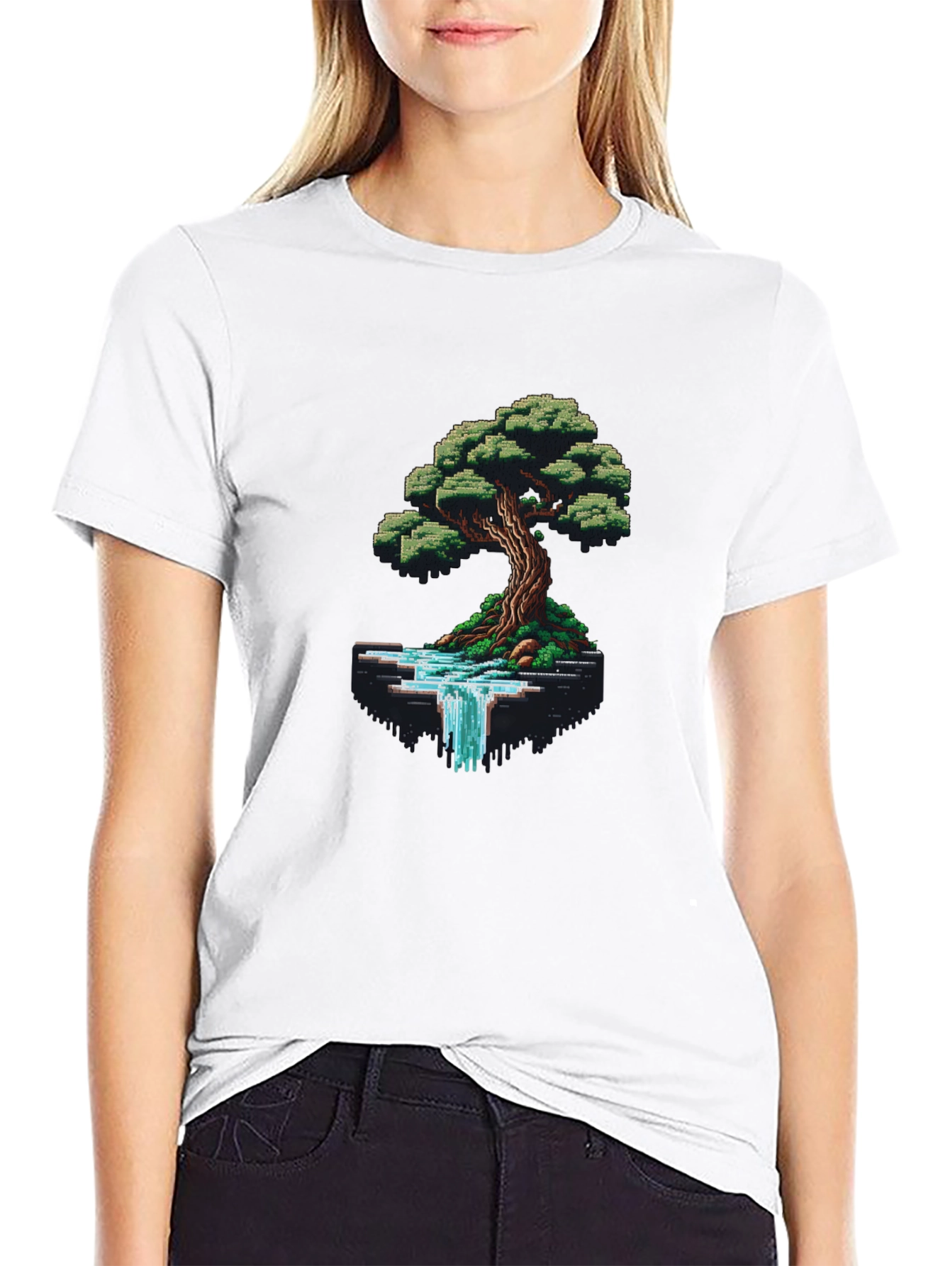 Pixel Art Tree & Waterfall Graphic Tee