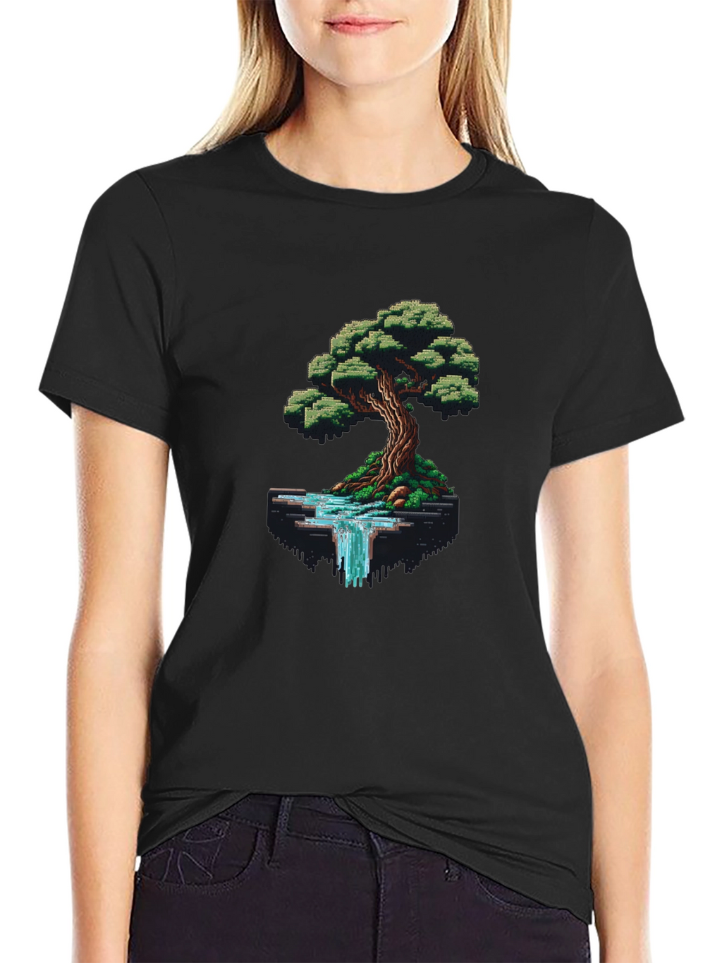 Pixel Art Tree & Waterfall Graphic Tee