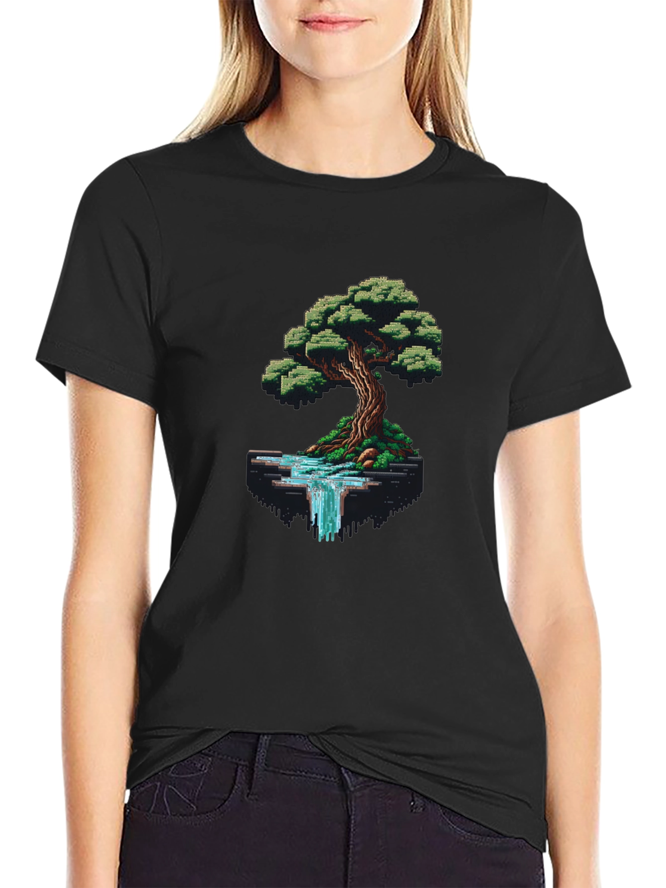 Pixel Art Tree & Waterfall Graphic Tee