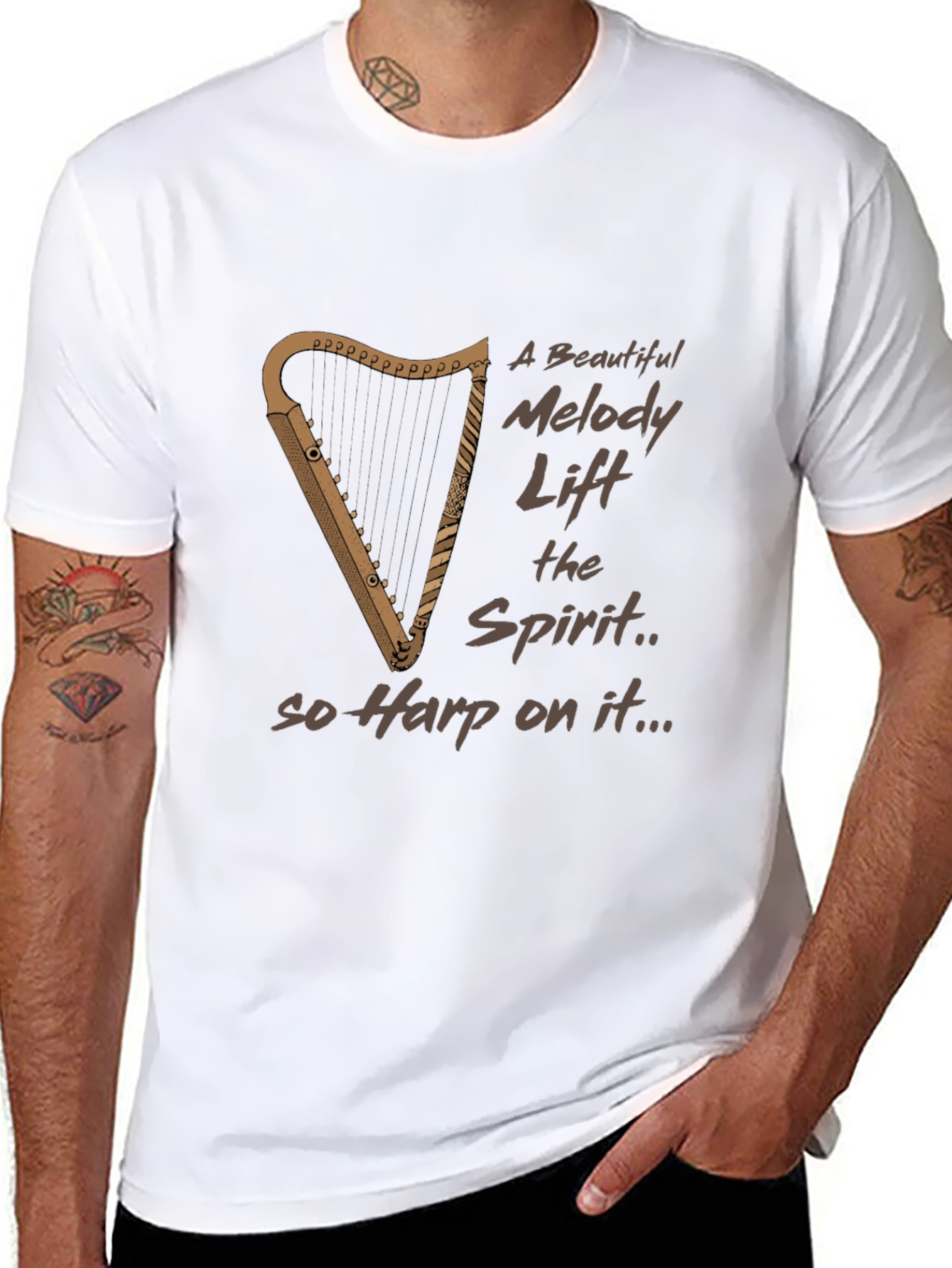 Musical Harp Graphic Tee - Uplifting & Unique