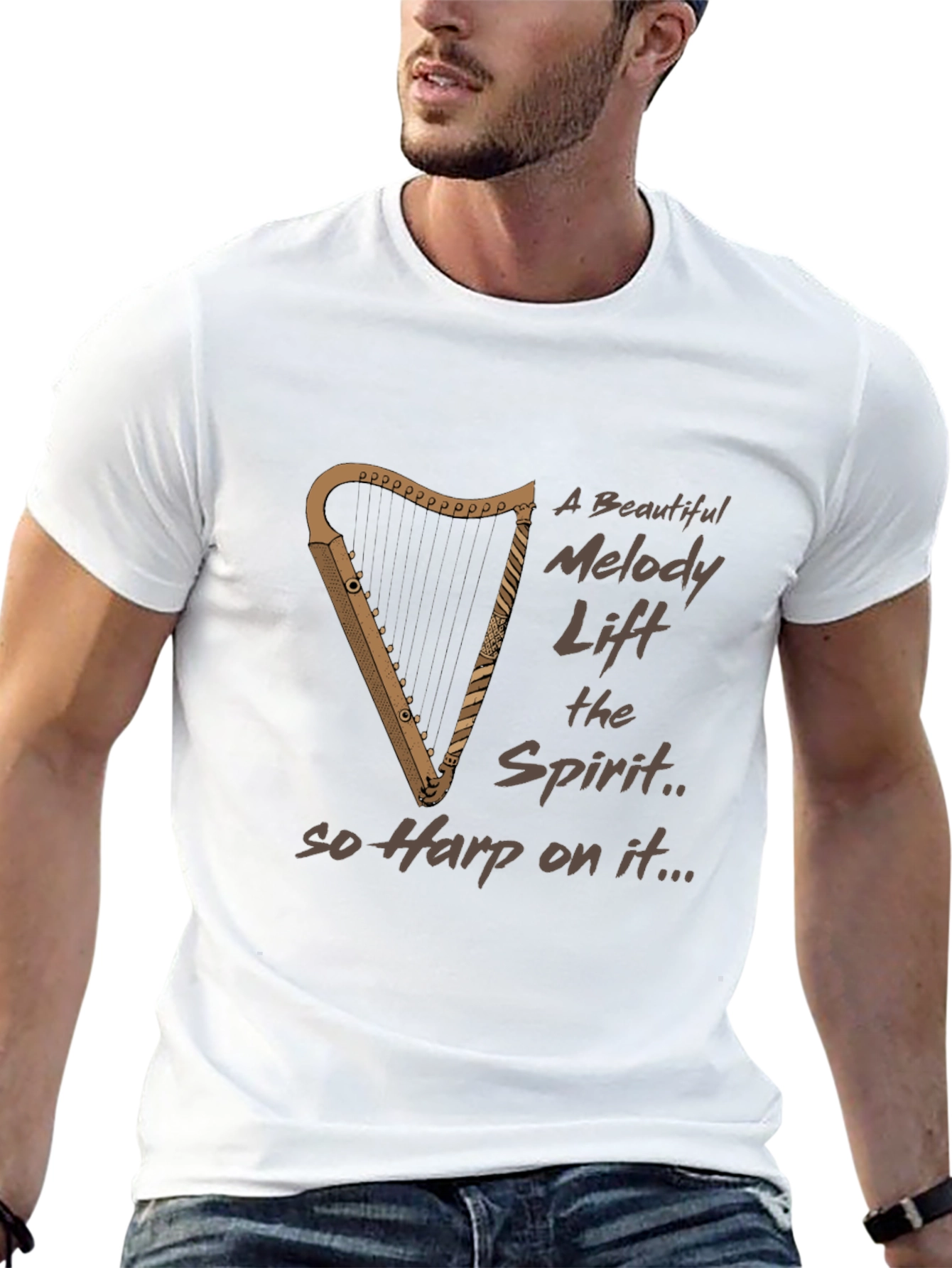 Musical Harp Graphic Tee - Uplifting & Unique