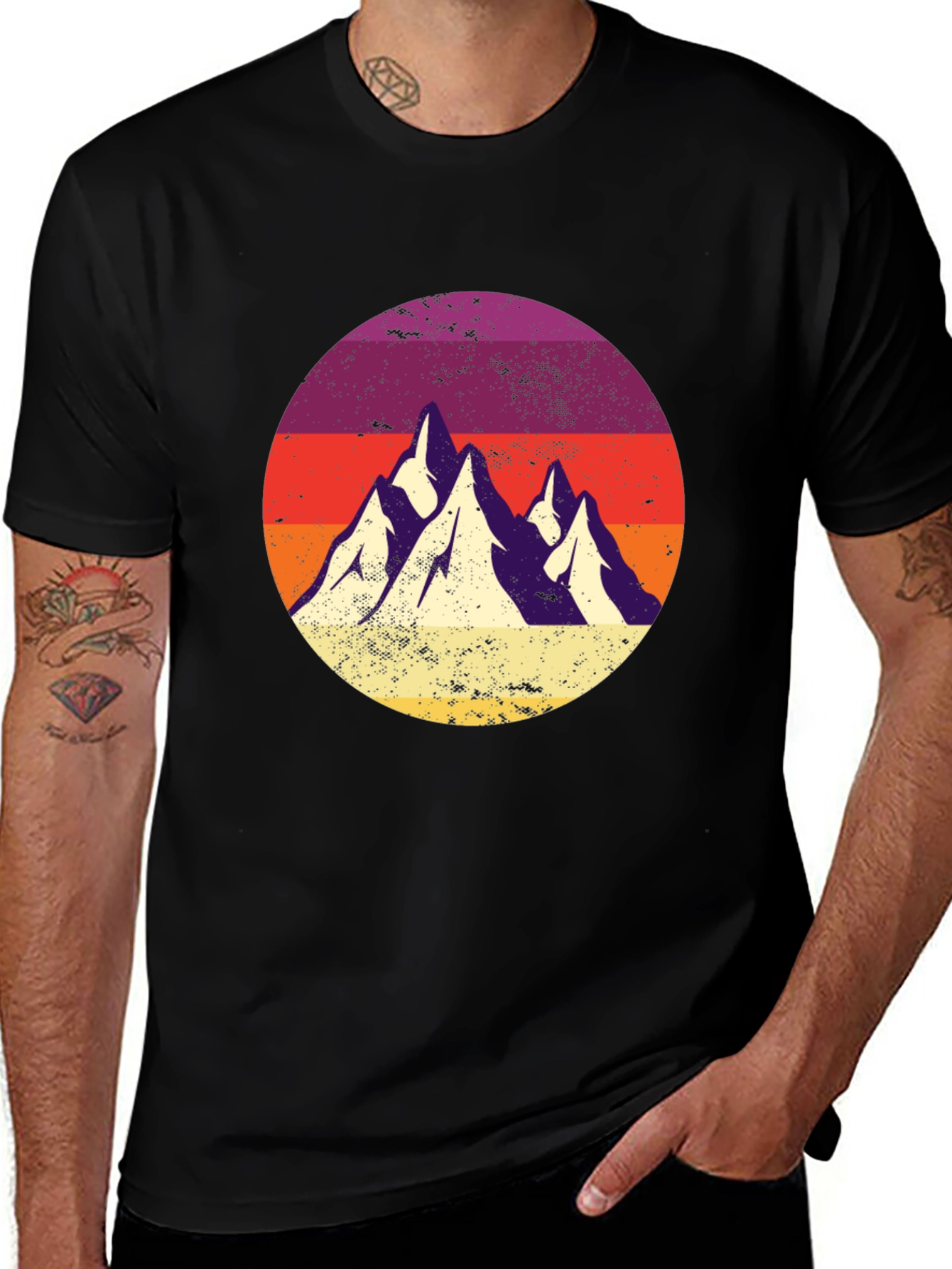 Retro Mountain Range Graphic Tee - Classic Black T-Shirt