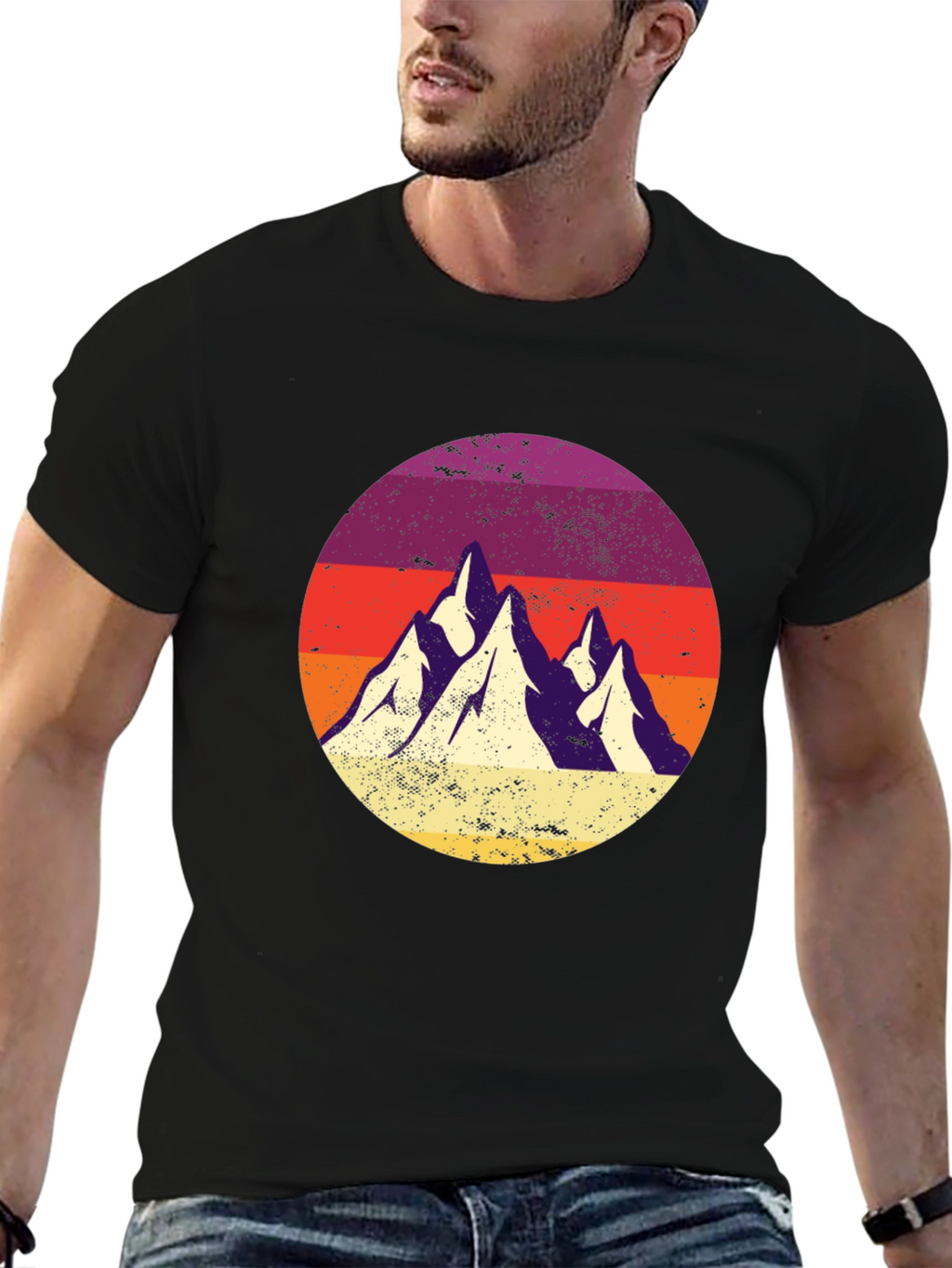 Retro Mountain Range Graphic Tee - Classic Black T-Shirt