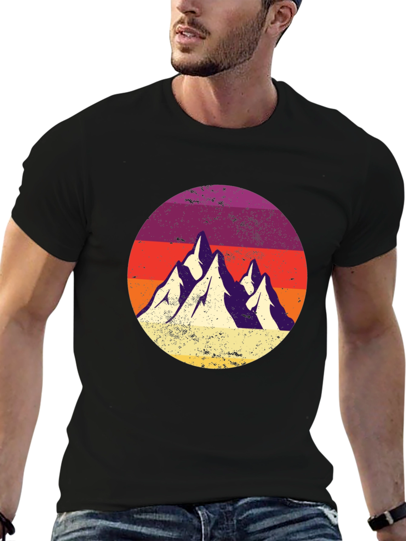 Retro Mountain Range Graphic Tee - Classic Black T-Shirt