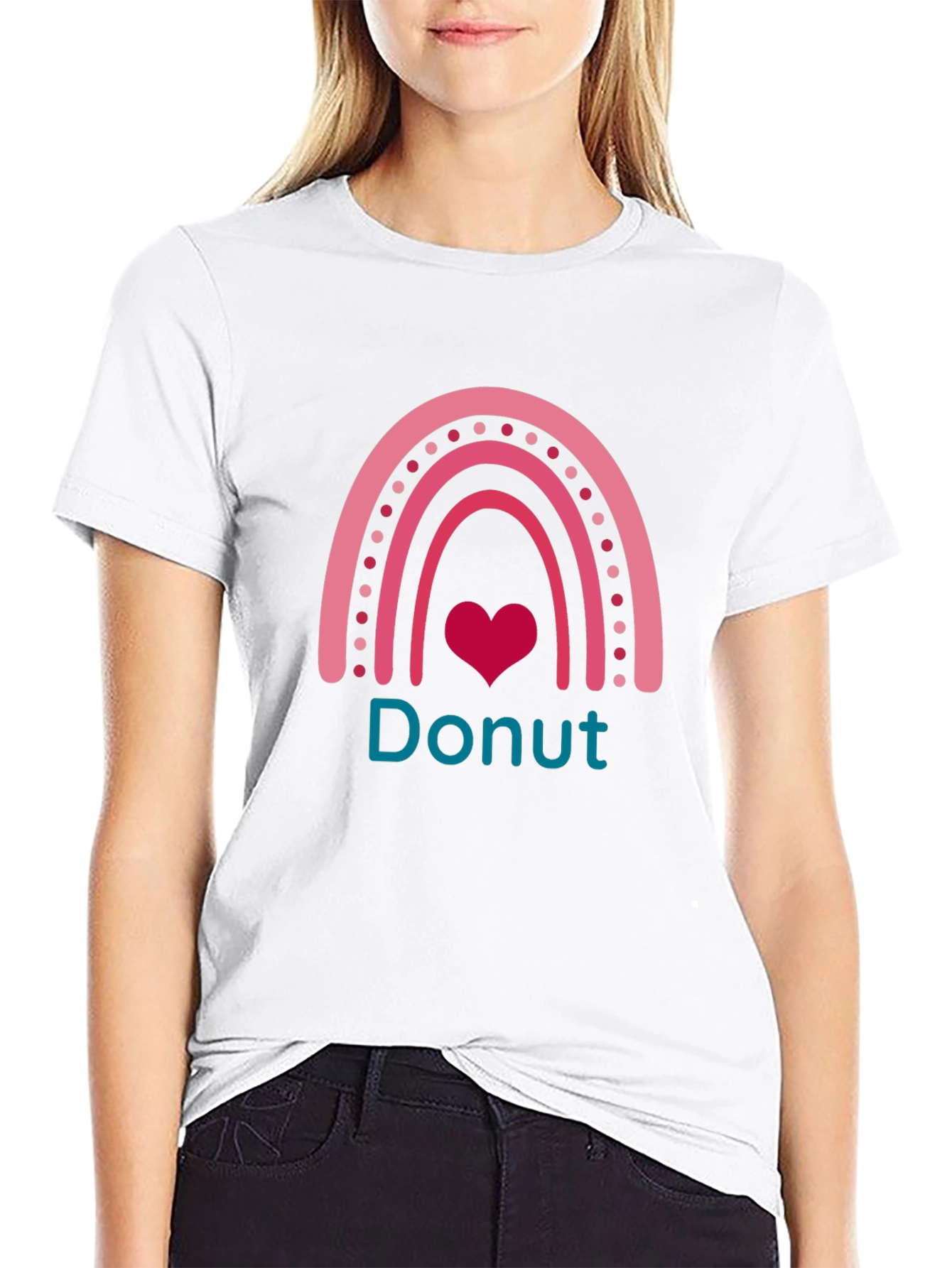 Donut Lover Rainbow Heart Graphic T-Shirt