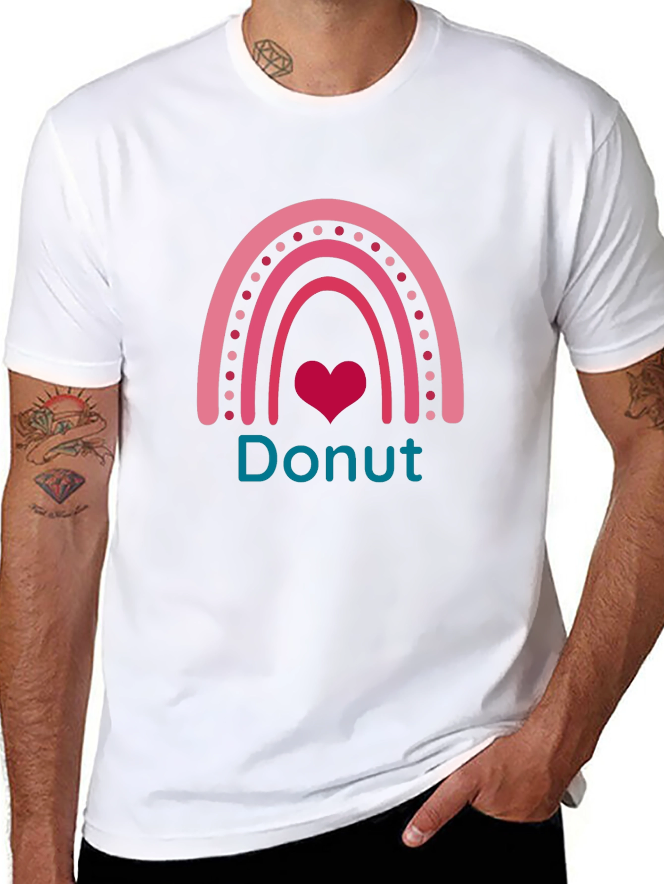 Donut Lover Rainbow Heart Graphic T-Shirt