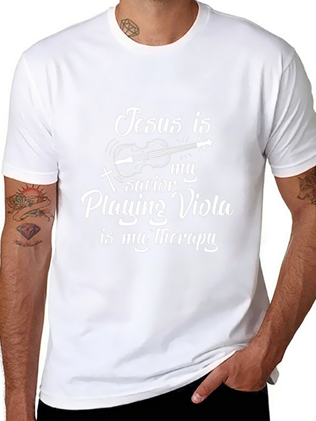 Jesus Savior Playing Viola Therapy T-Shirt