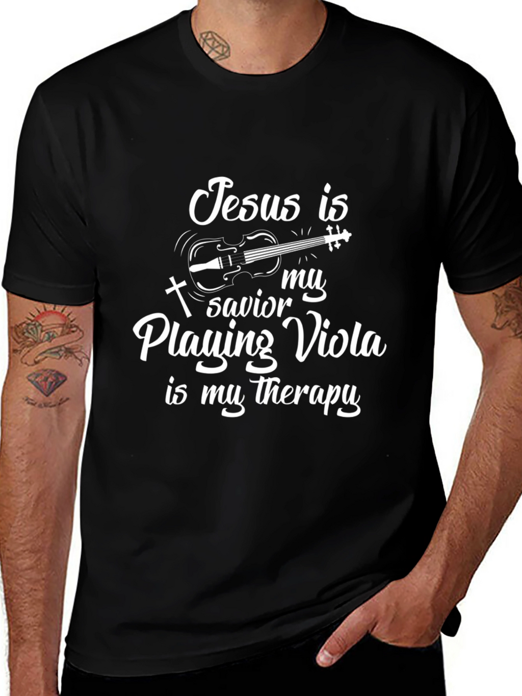 Jesus Savior Playing Viola Therapy T-Shirt