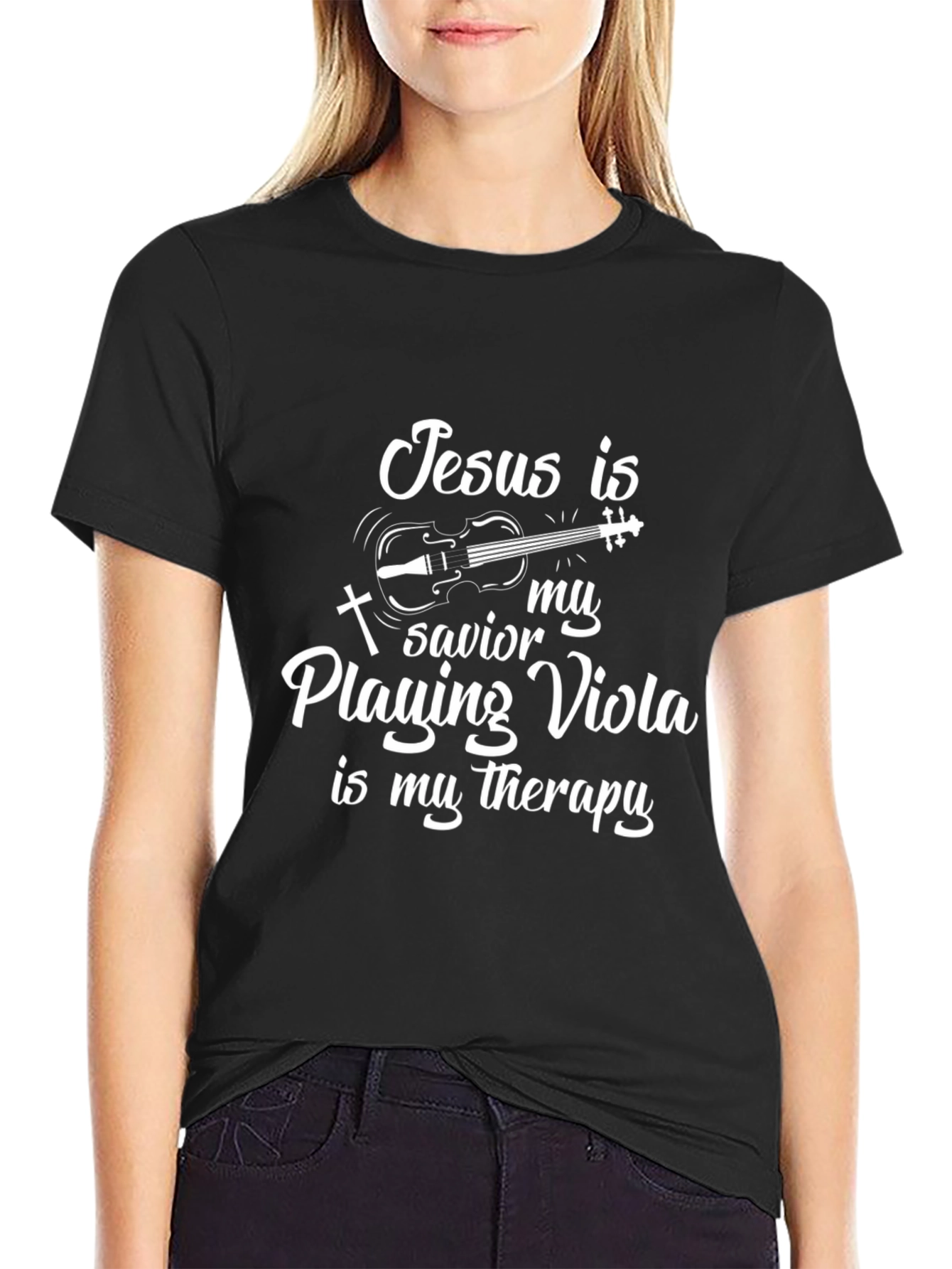 Jesus Savior Playing Viola Therapy T-Shirt