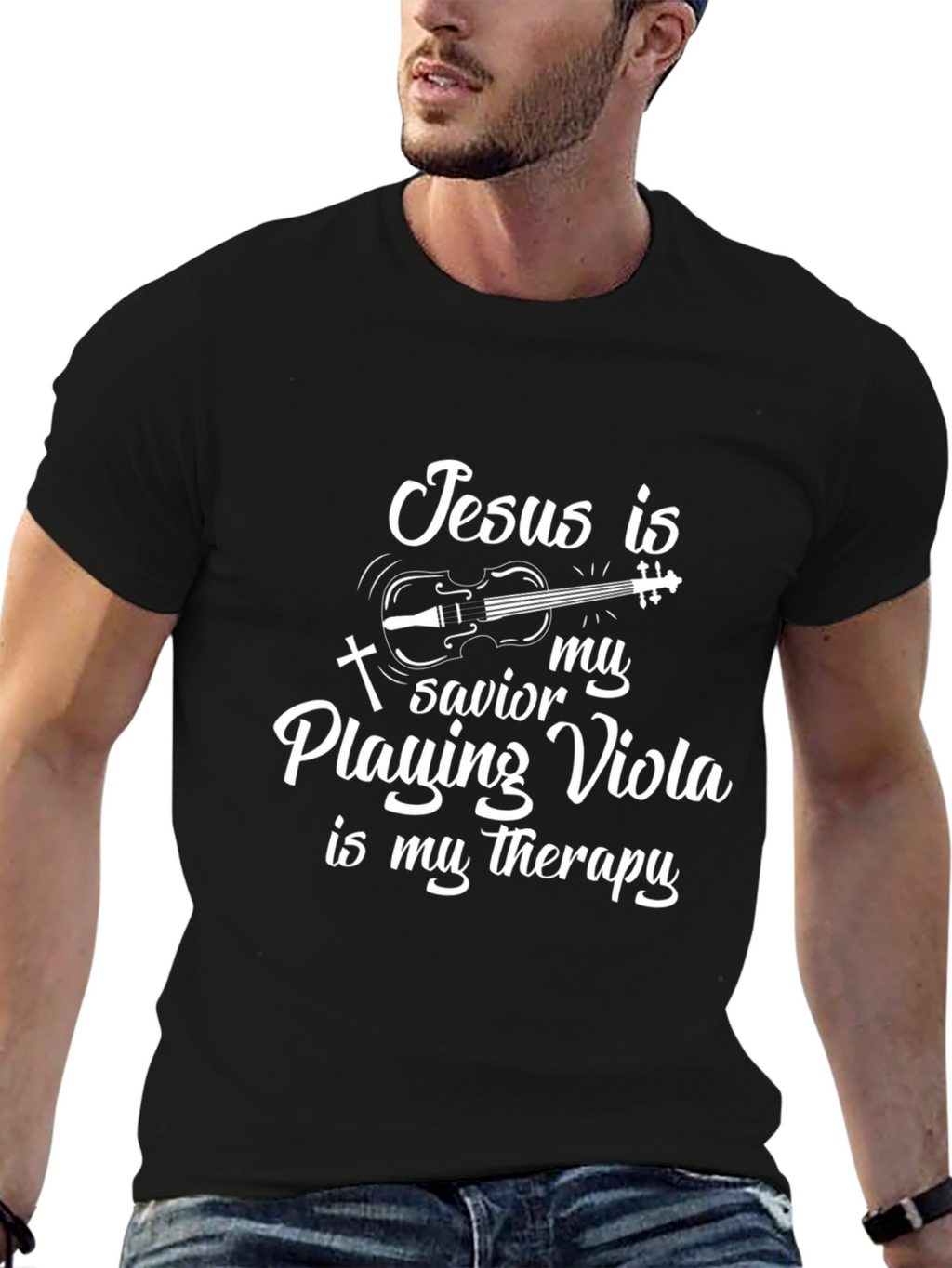 Jesus Savior Playing Viola Therapy T-Shirt