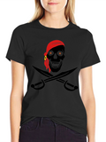 Pirate Skull Graphic T-Shirt - Black Cotton Tee