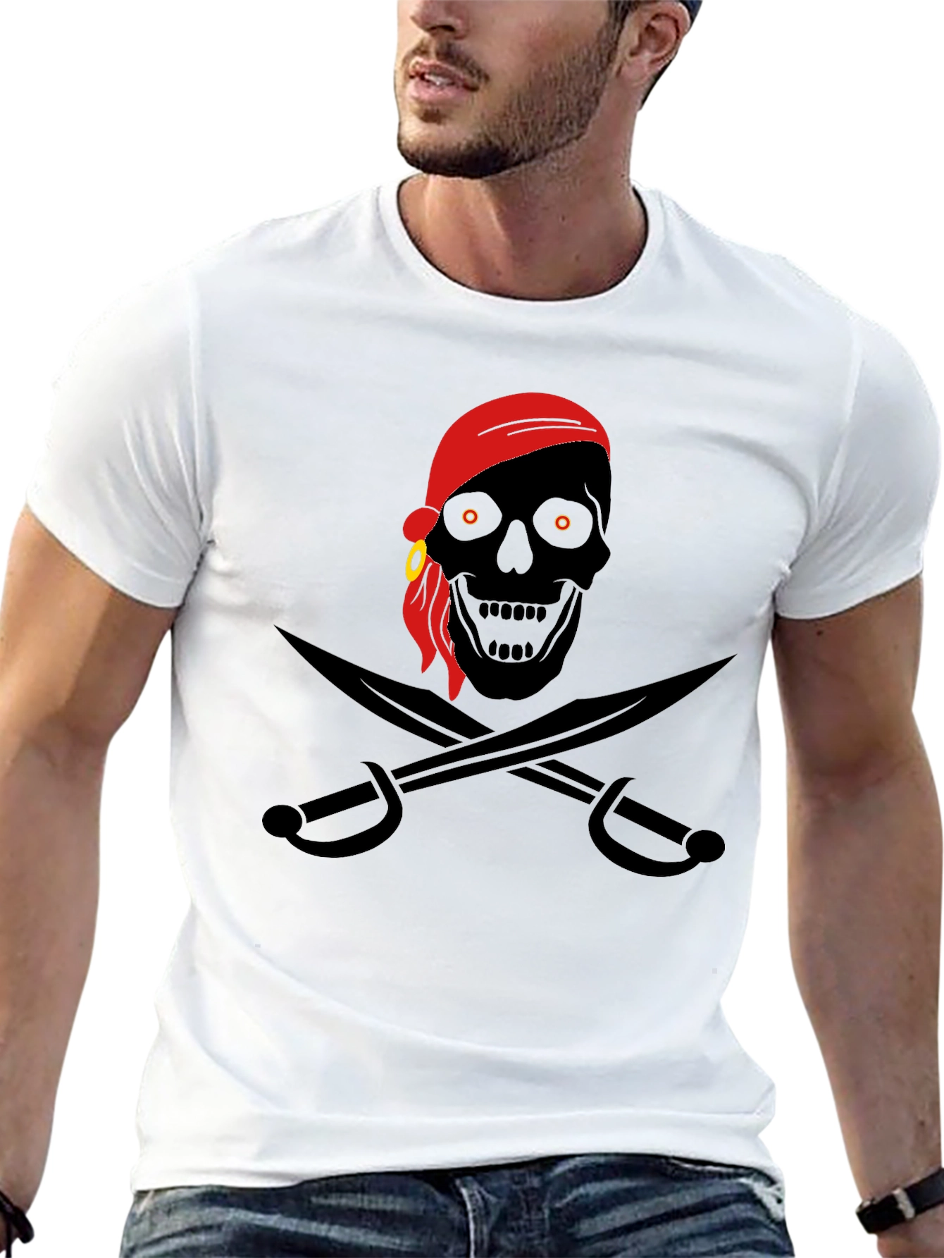Pirate Skull Graphic T-Shirt - Black Cotton Tee