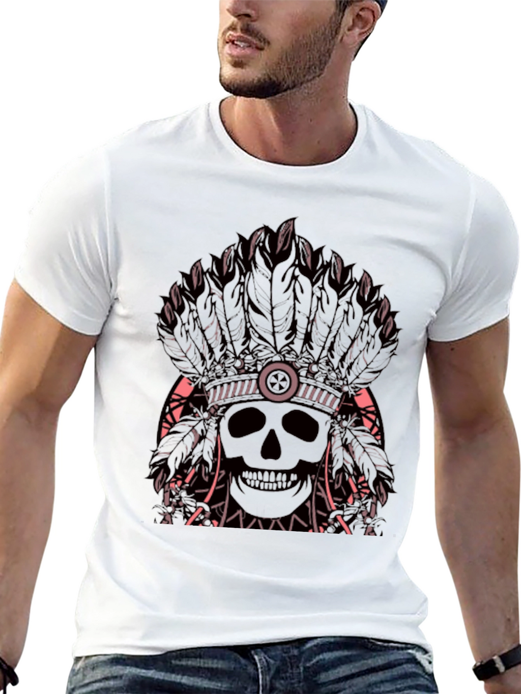 Skull Headdress Graphic Tee - Edgy Black T-Shirt