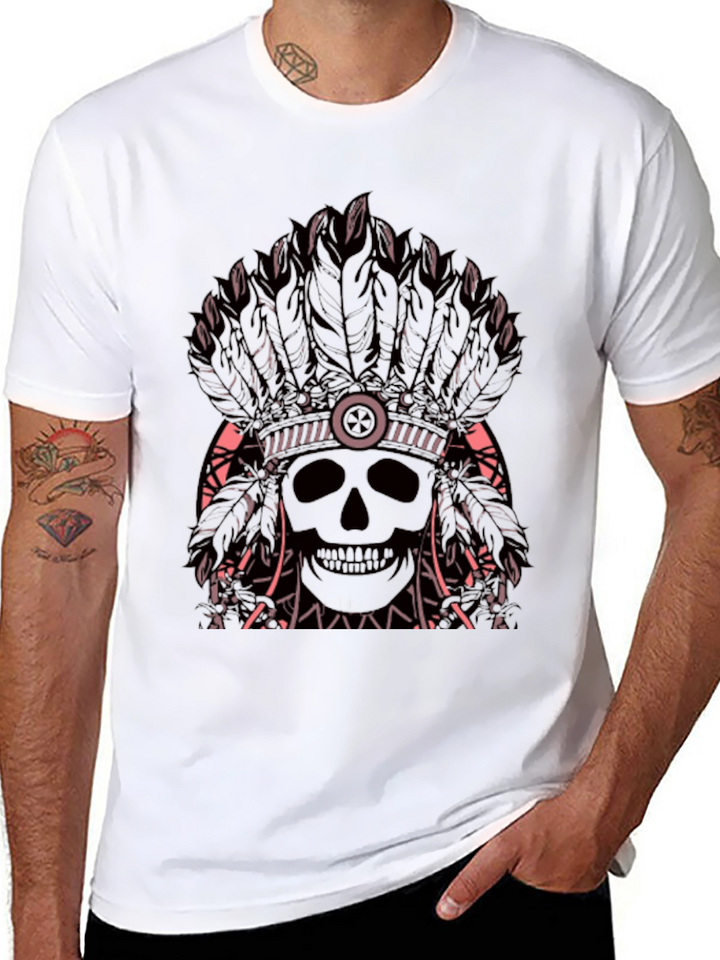 Skull Headdress Graphic Tee - Edgy Black T-Shirt