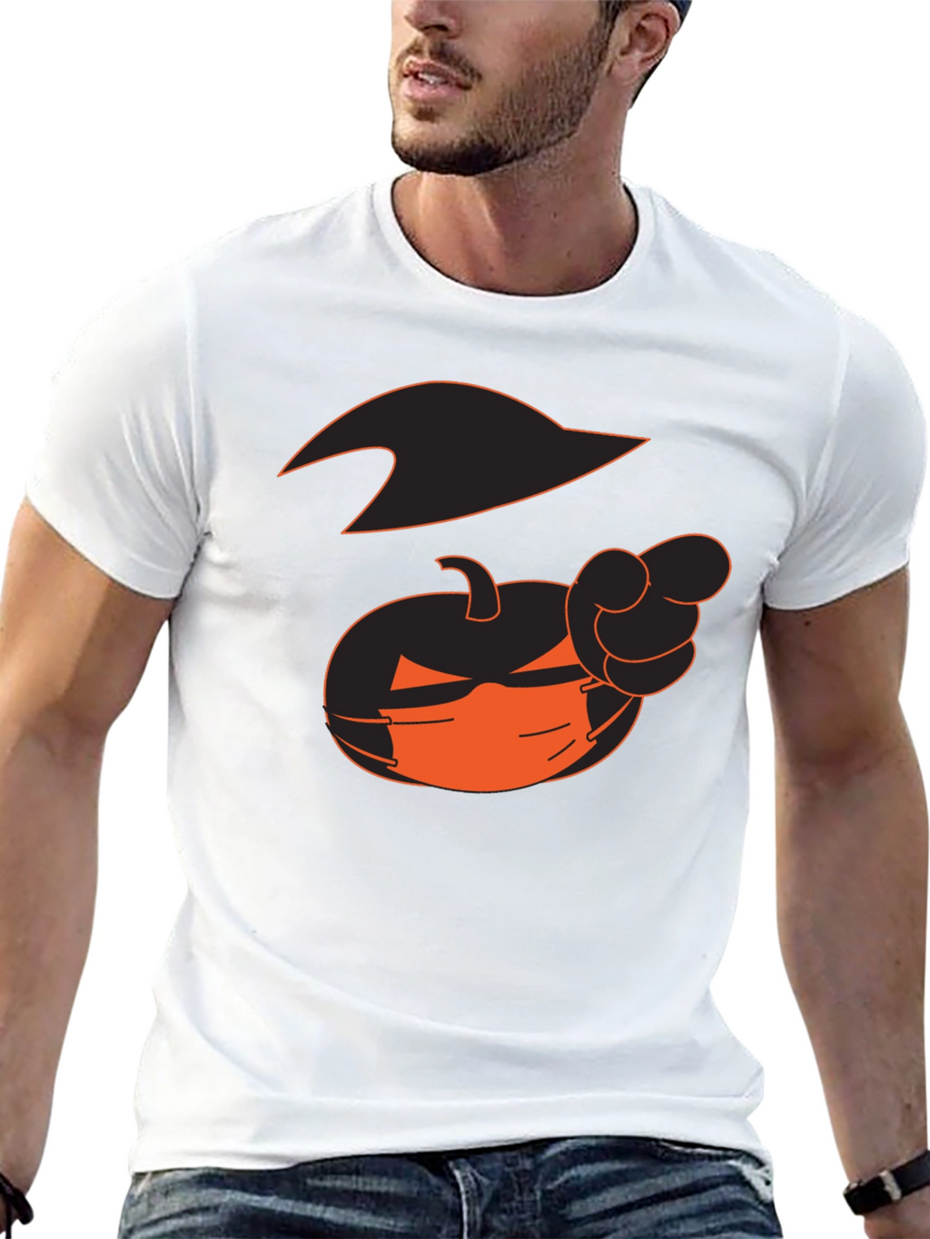 Halloween Pumpkin Pointing Black T-Shirt