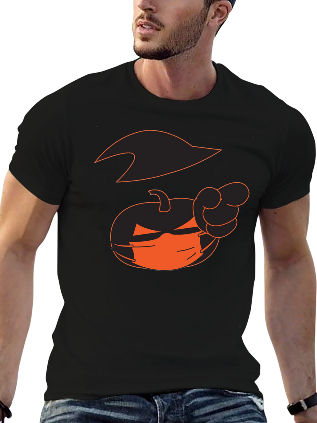 Halloween Pumpkin Pointing Black T-Shirt