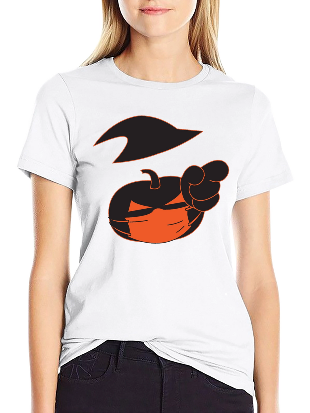 Halloween Pumpkin Pointing Black T-Shirt