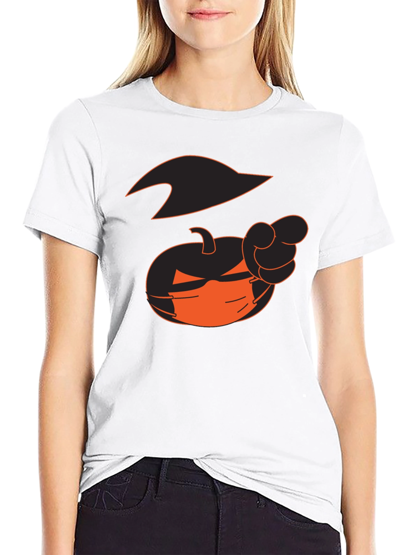 Halloween Pumpkin Pointing Black T-Shirt
