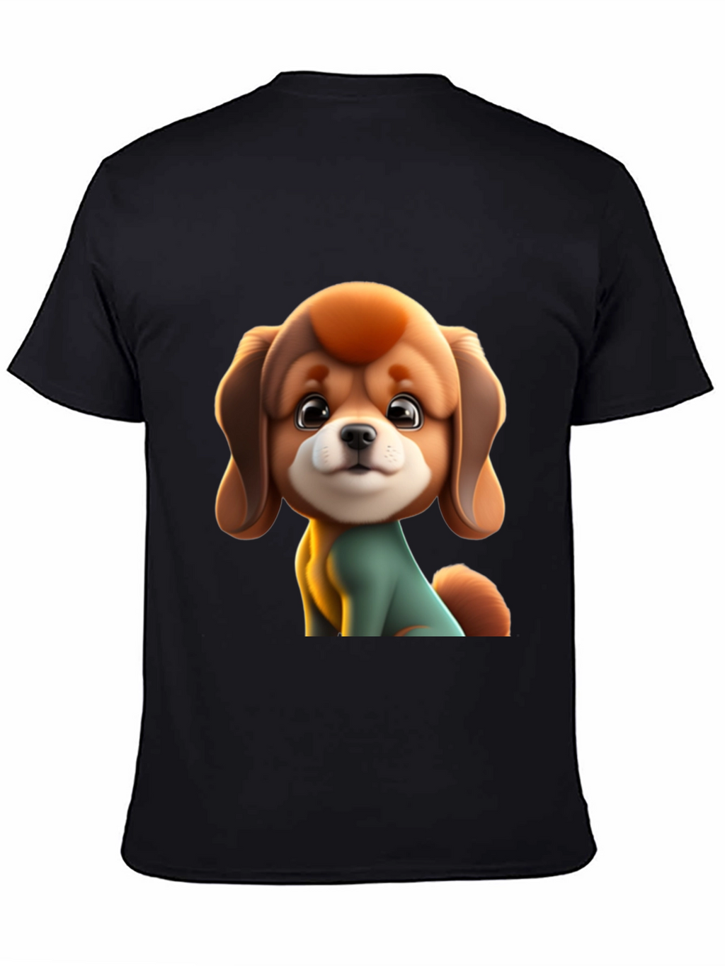 Cute Cartoon Dog Graphic Black T-Shirt