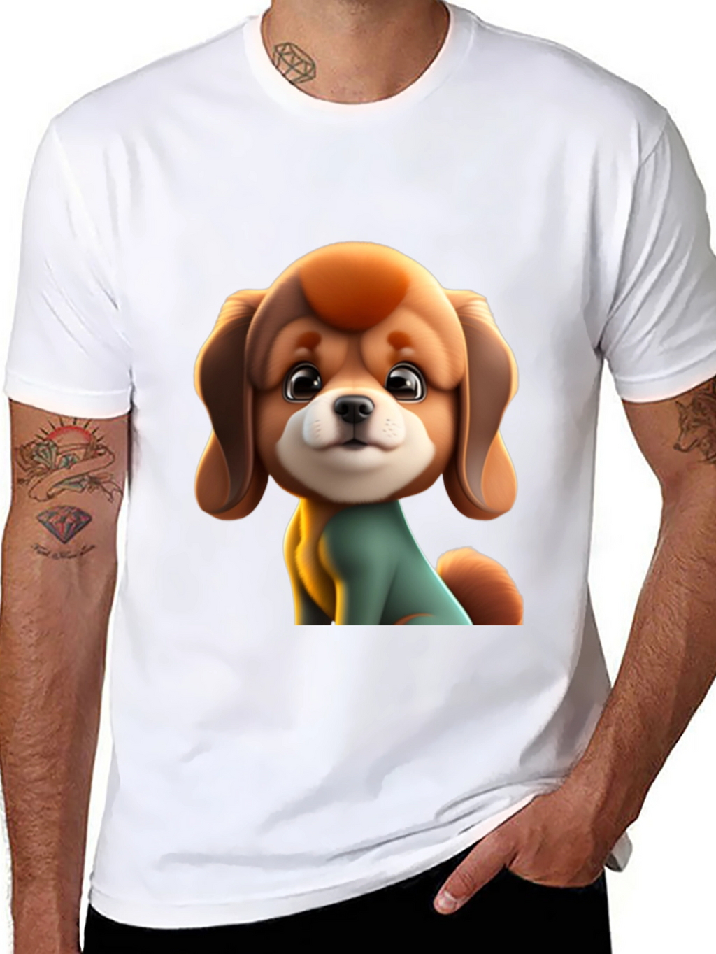 Cute Cartoon Dog Graphic Black T-Shirt
