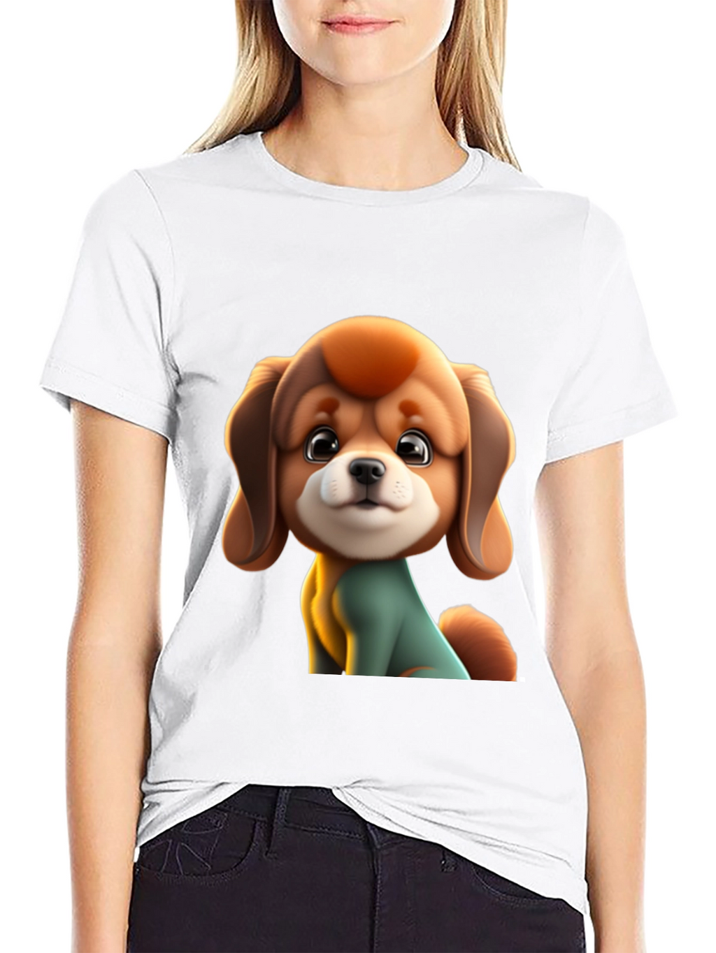 Cute Cartoon Dog Graphic Black T-Shirt
