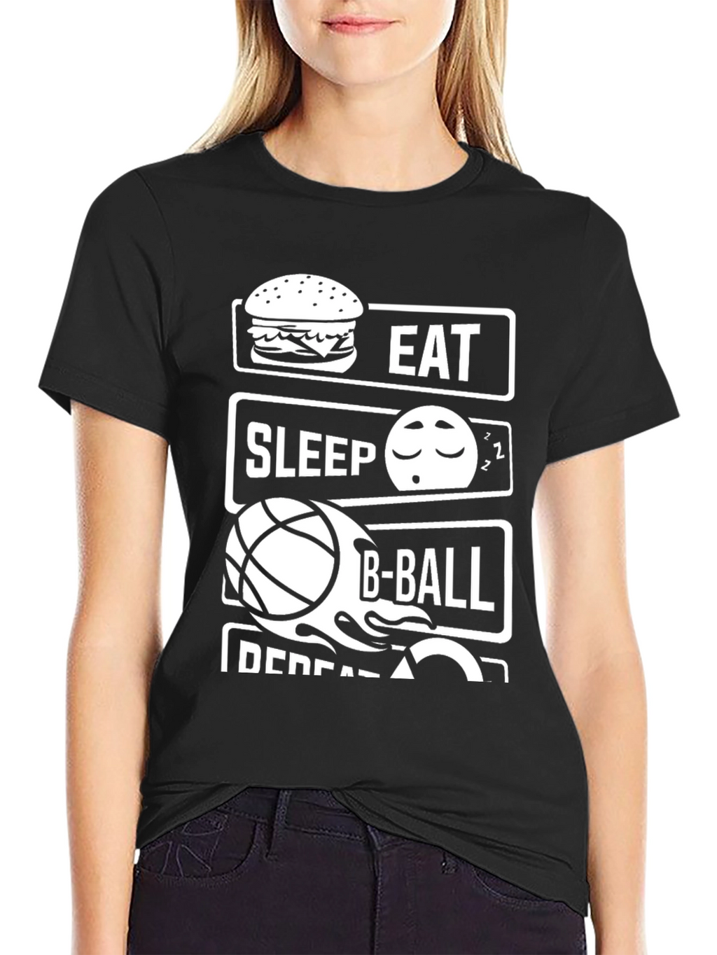 Eat Sleep B-Ball Repeat Black T-Shirt