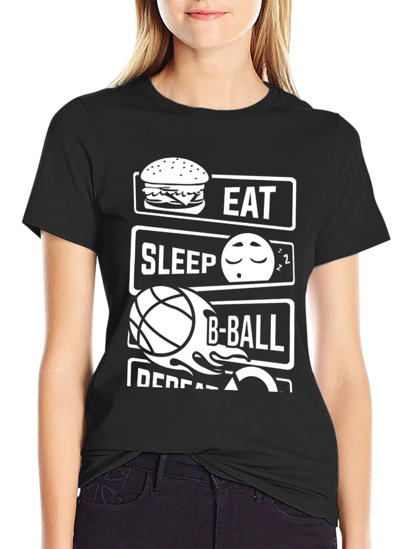 Eat Sleep B-Ball Repeat Black T-Shirt