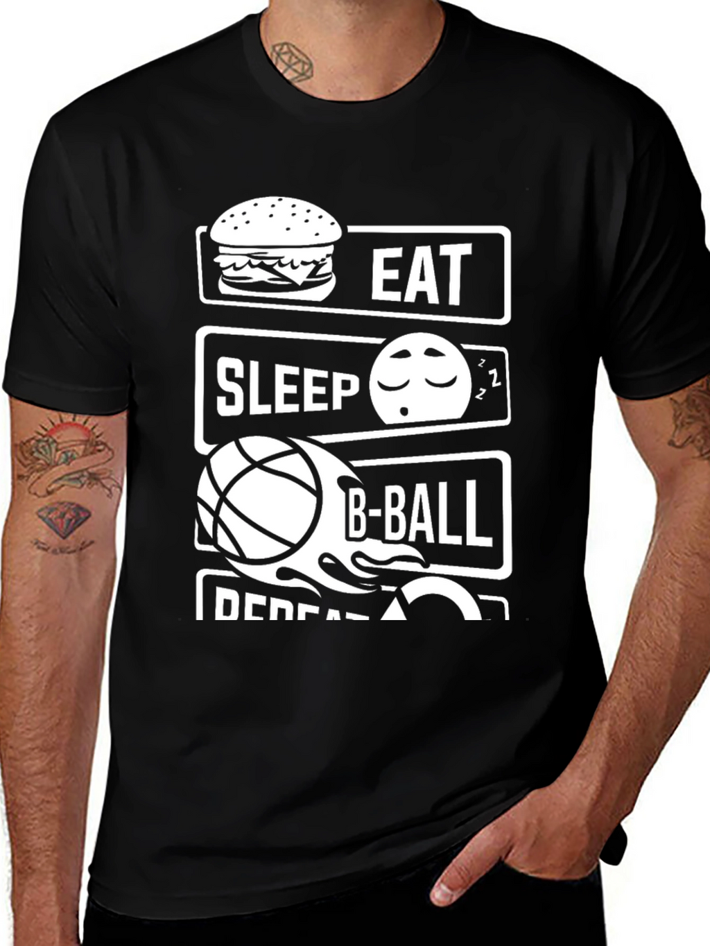 Eat Sleep B-Ball Repeat Black T-Shirt