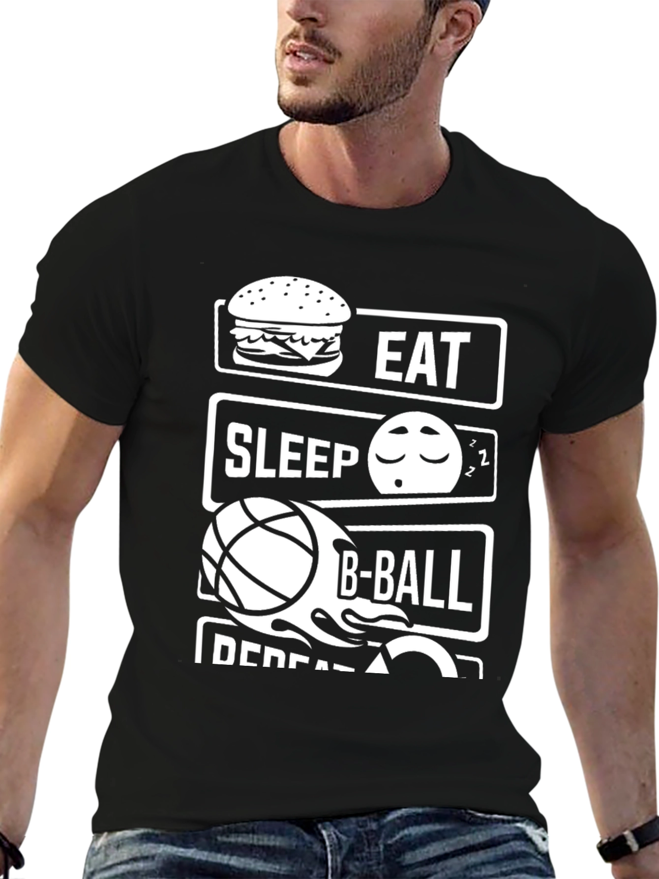 Eat Sleep B-Ball Repeat Black T-Shirt