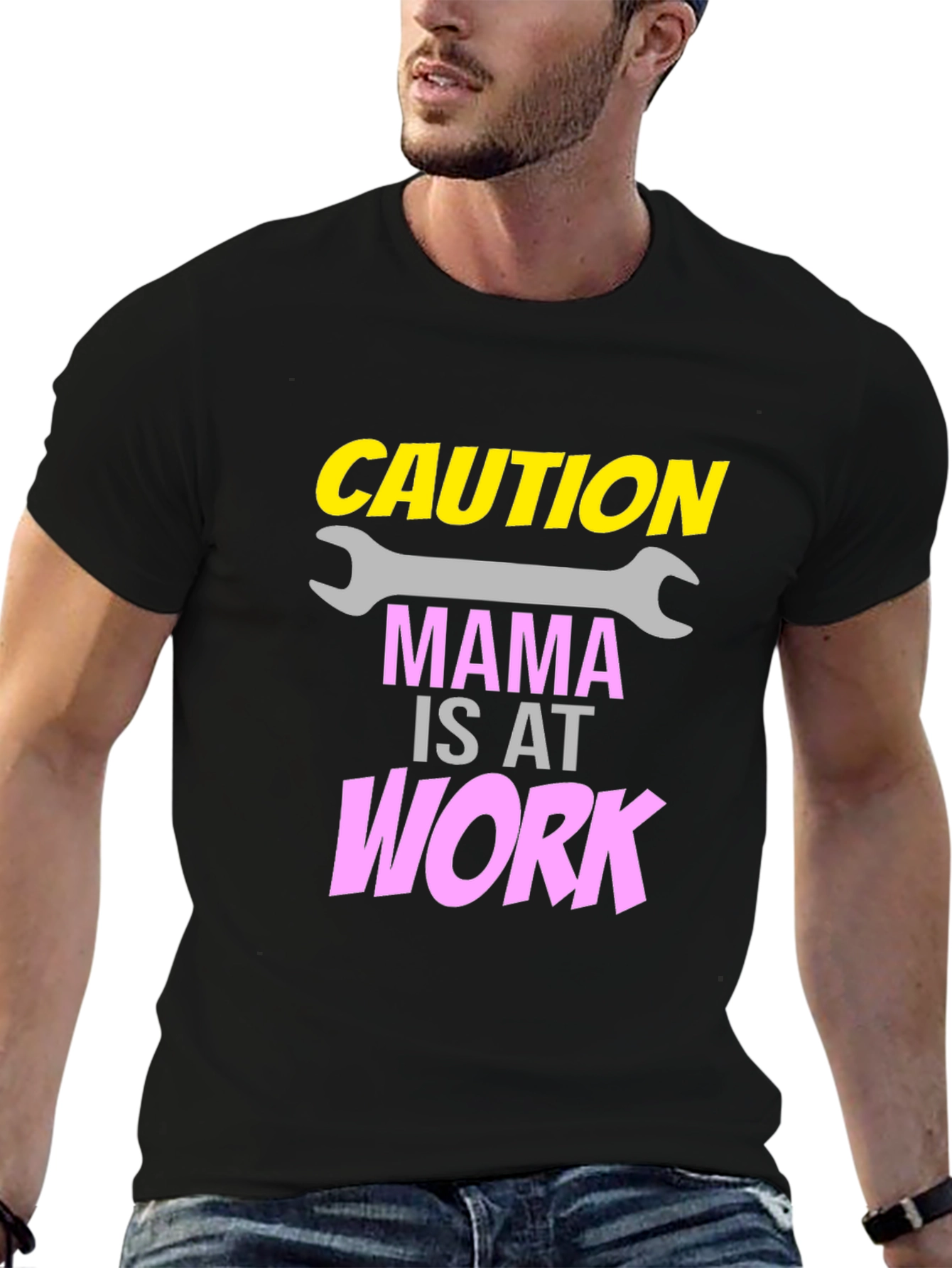 Caution Mama at Work Black Graphic Tee