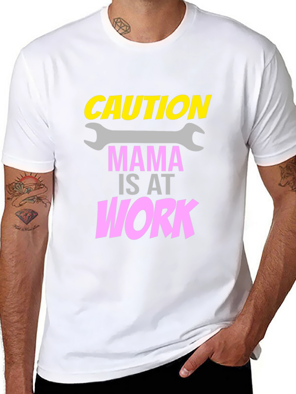 Caution Mama at Work Black Graphic Tee