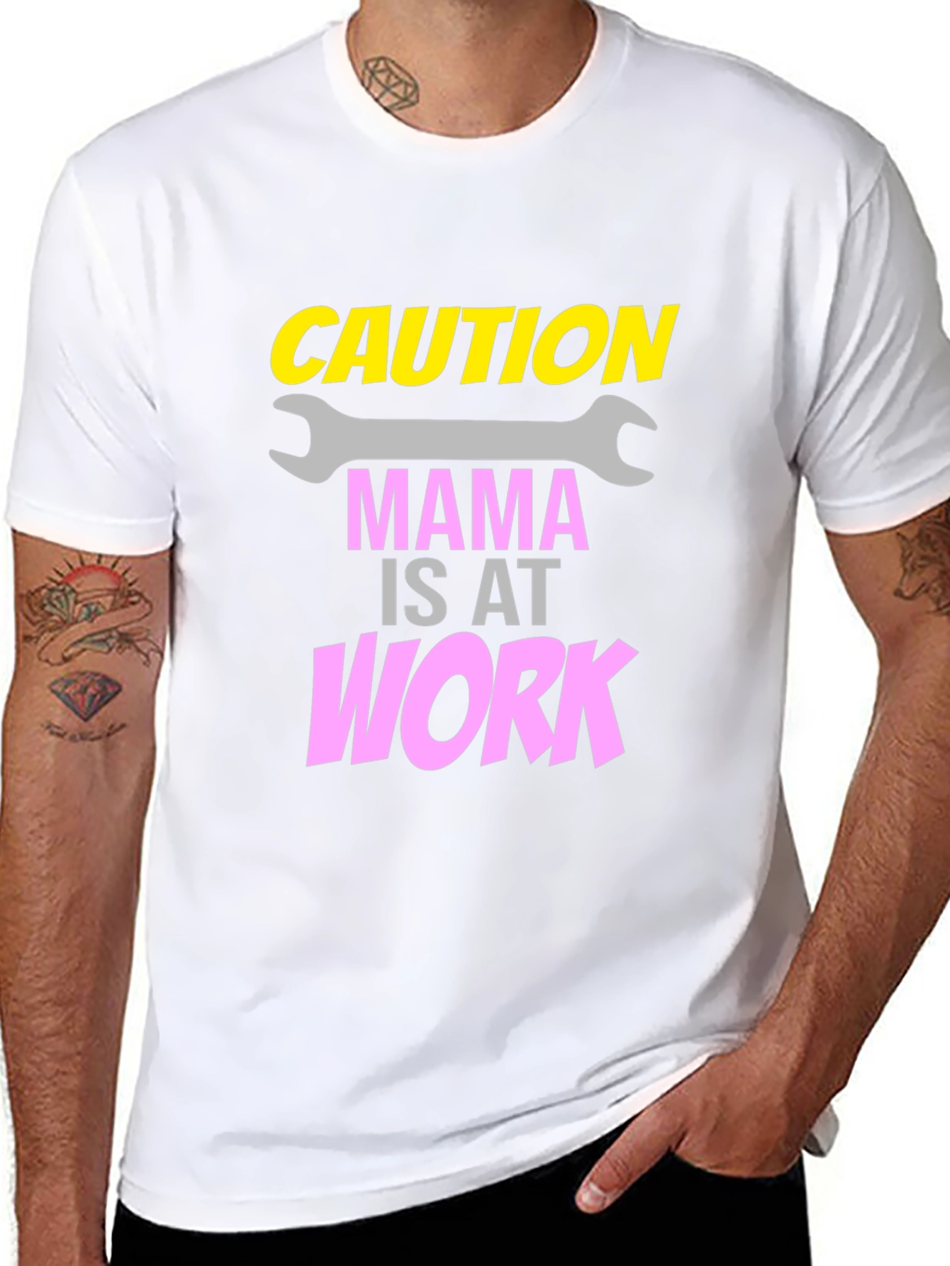 Caution Mama at Work Black Graphic Tee