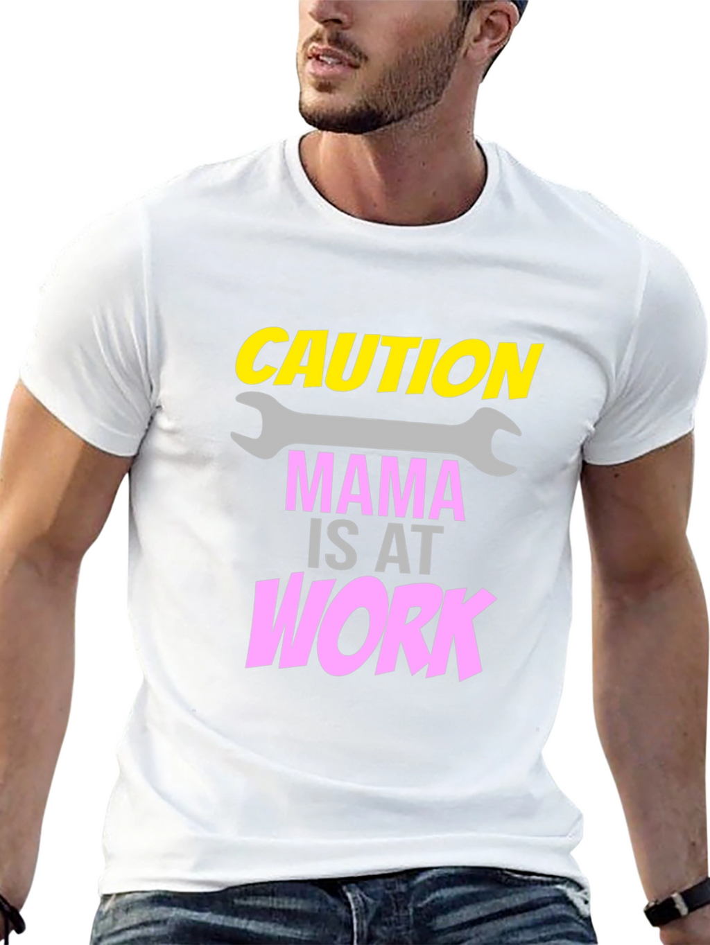Caution Mama at Work Black Graphic Tee
