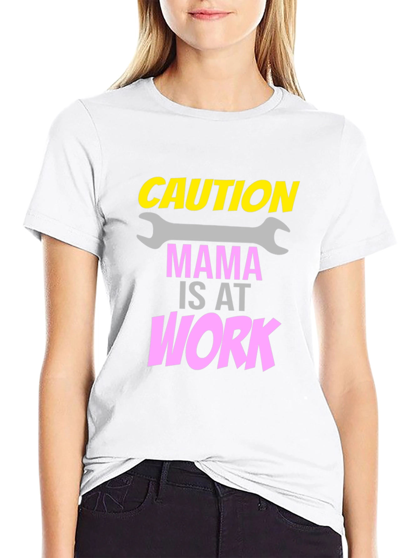 Caution Mama at Work Black Graphic Tee