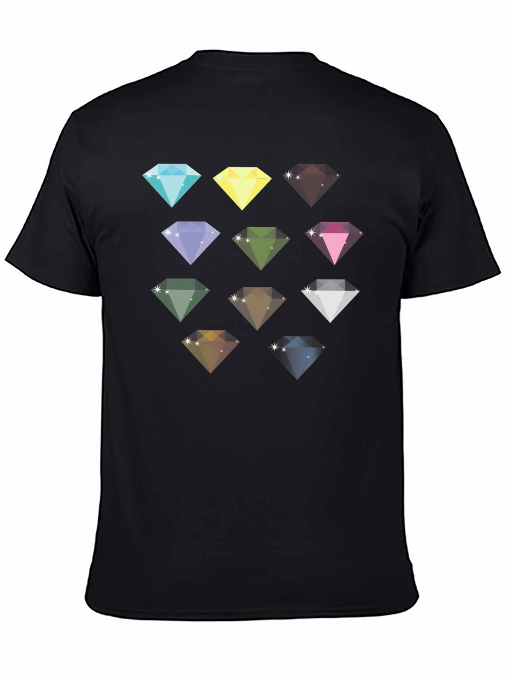 Diamond Gemstone Pattern Black T-Shirt