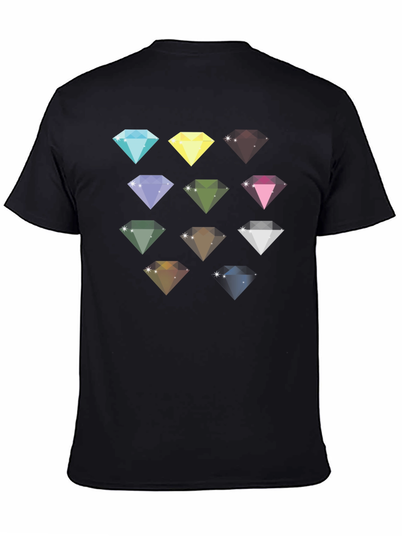 Diamond Gemstone Pattern Black T-Shirt