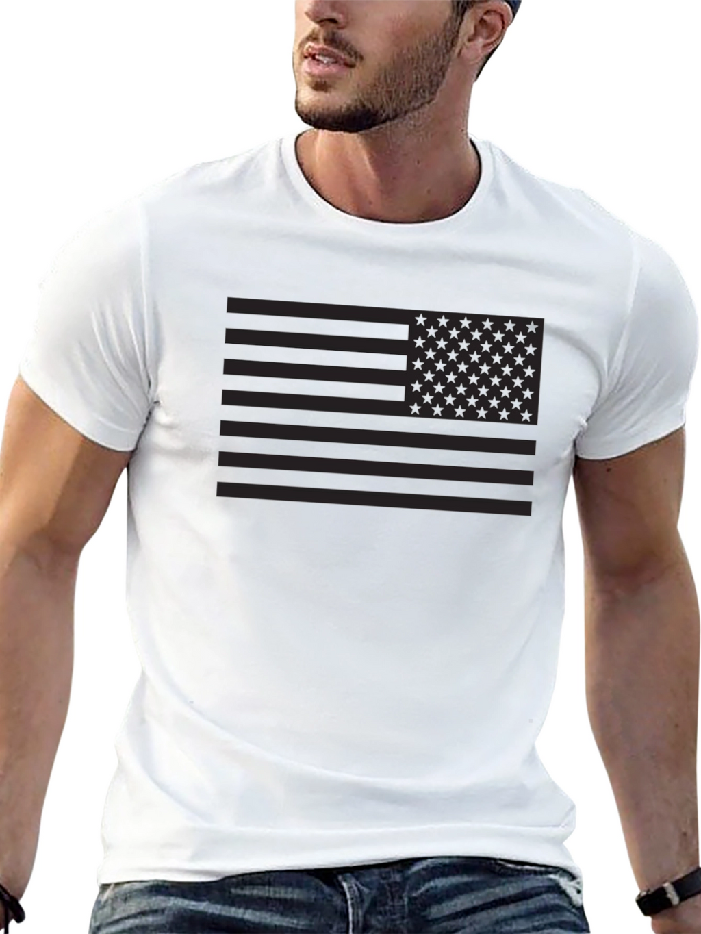 Mens Black American Flag Graphic T-Shirt