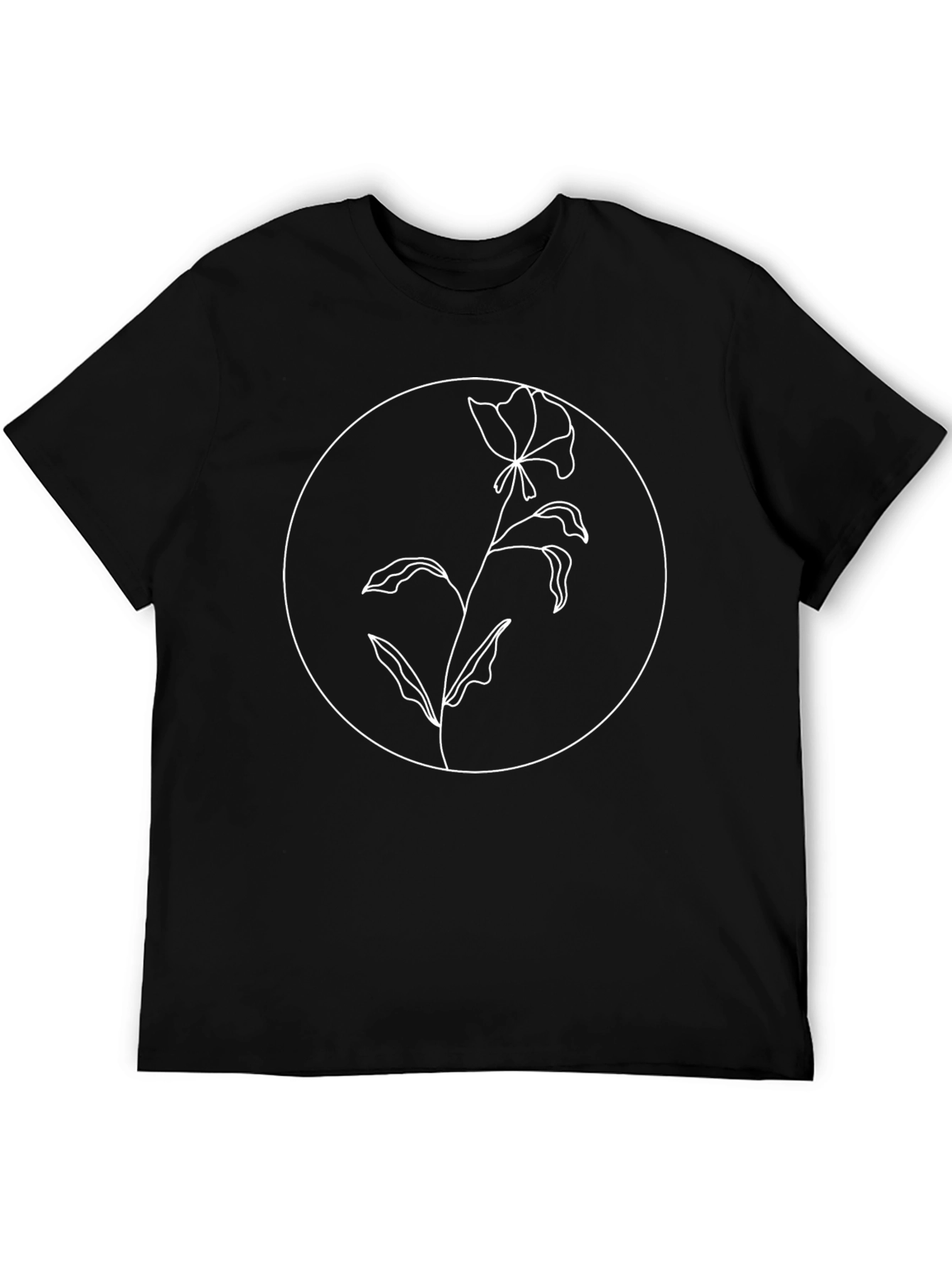 Minimalist Flower Graphic Black T-Shirt