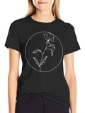 Minimalist Flower Graphic Black T-Shirt
